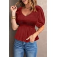 thumbnail image 1 of Women's Red Puff Sleeve Smocked Top, 1 of 16