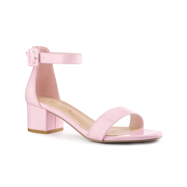 BLISSFUL STEP Women's Shoes Open Toe Block Heel Ankle Strap Sandals Pink 8