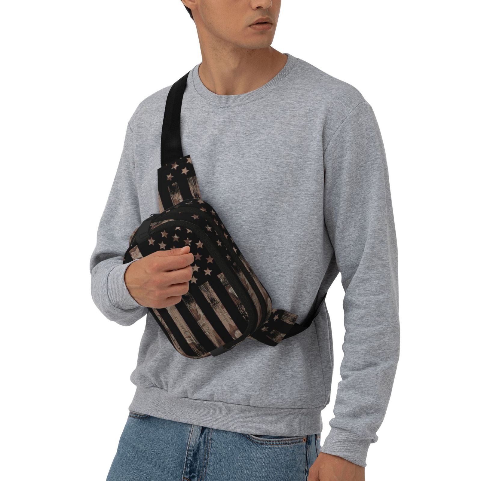 Hirioo American Flag with Desert Camouflage for Double Layer Waist Bag Adjustable Fanny Pack For Travel Running Hiking