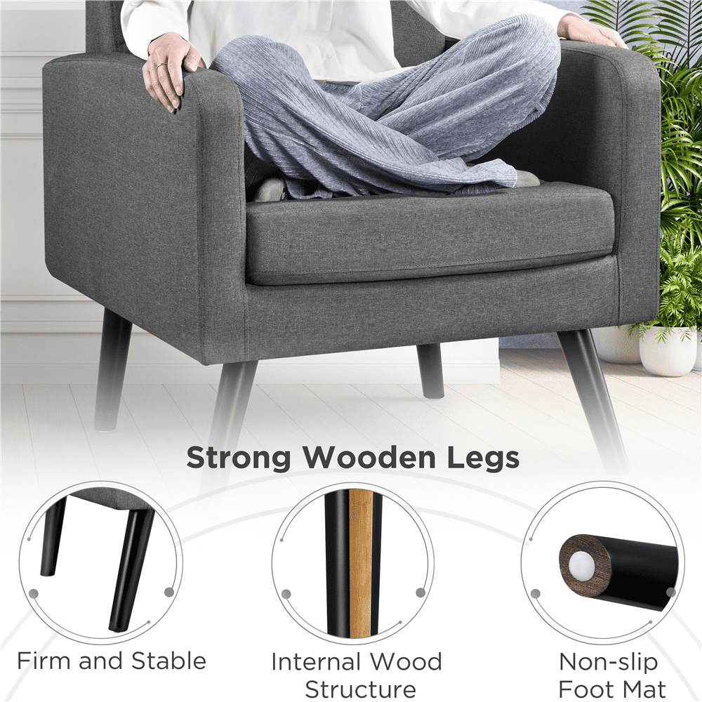 Alden Design Mid Century Modern Tufted Accent Chair with Rubberwood Legs, Set of 2, Dark Gray