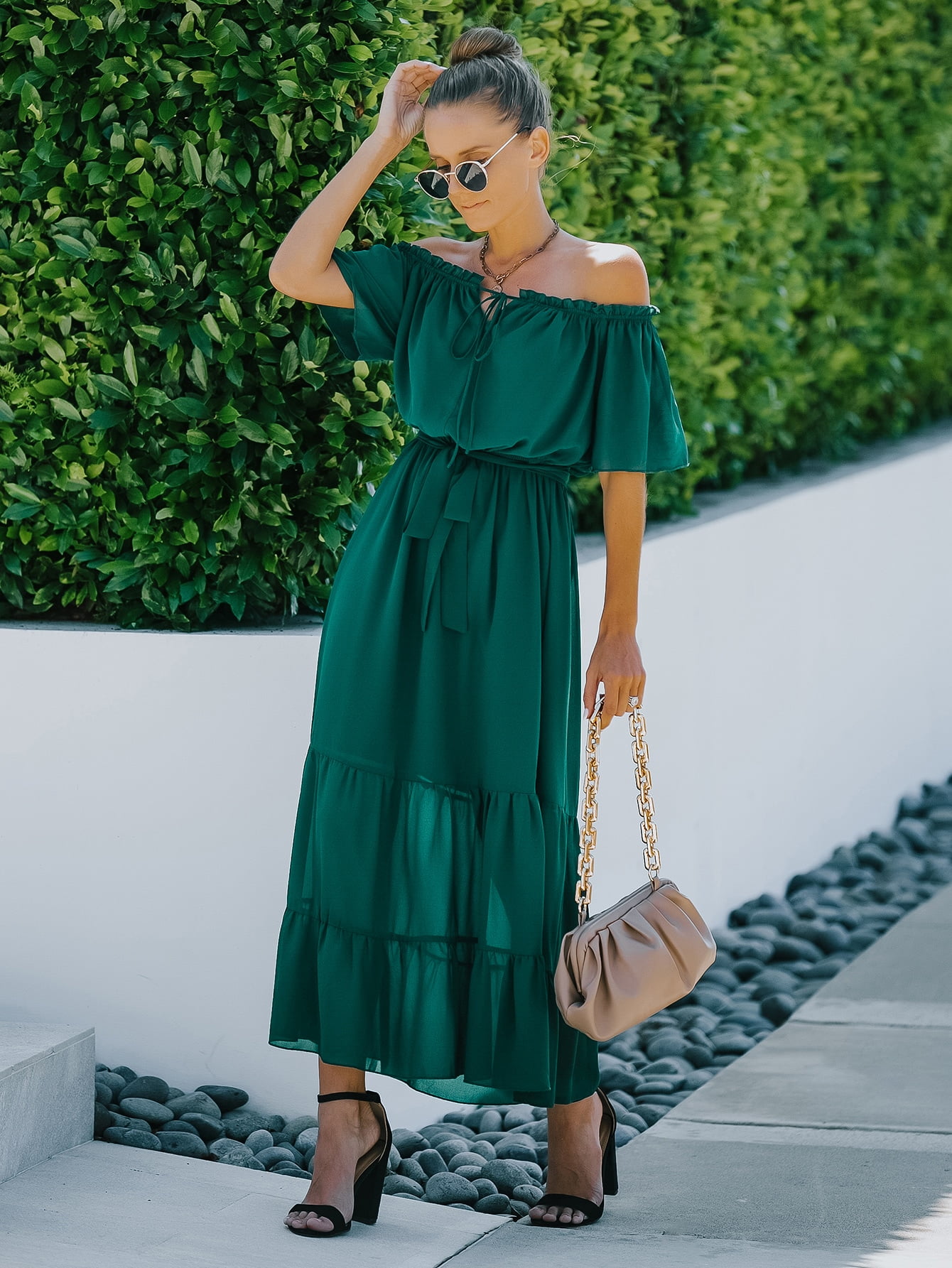 casual off shoulder green dress