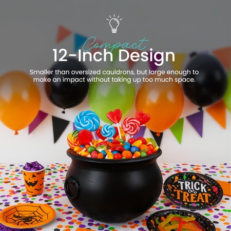 Union Products 55120 12 Inch Plastic Witch Cauldron Spooky Halloween Decoration, Black
