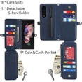 thumbnail image 2 of Samsung Galaxy Z Fold 3 5G Wallet Case with Detachable S Pen Holder,Magnetic [9 Card Slots] Removable Adjustable Crossbody Necklace Lanyard Shoulder Strap Zipper PU Leather Case,Blue, 2 of 14