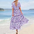 thumbnail image 6 of Ruyang Summer Casual Bohe Mian Floral Dresses for Women 2024 Puff Short Sleeve Long Maxi Dress With Pockets V Neck Summer Dress, 6 of 6