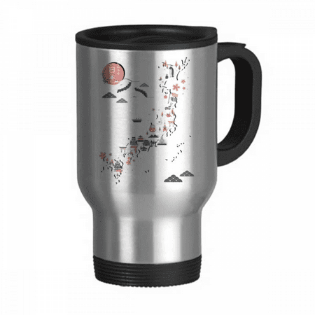 

Traditional Japanese Local Special Map Travel Mug Flip Lid Stainless Steel Cup Car Tumbler Thermos
