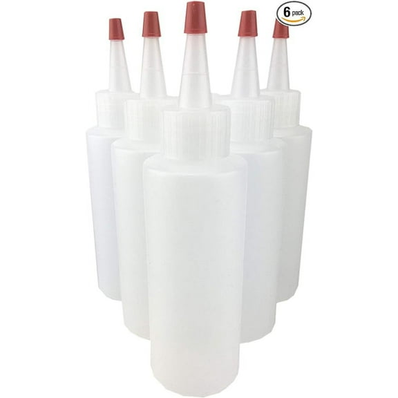 Hobbyland Squeeze Bottles, LDPE Plastic Bottles, Natural Cylinder Bottles, Yorker Spout Red Caps, Tips have .30 Hole (4oz, 24/410 Neck, 6 Bottles)