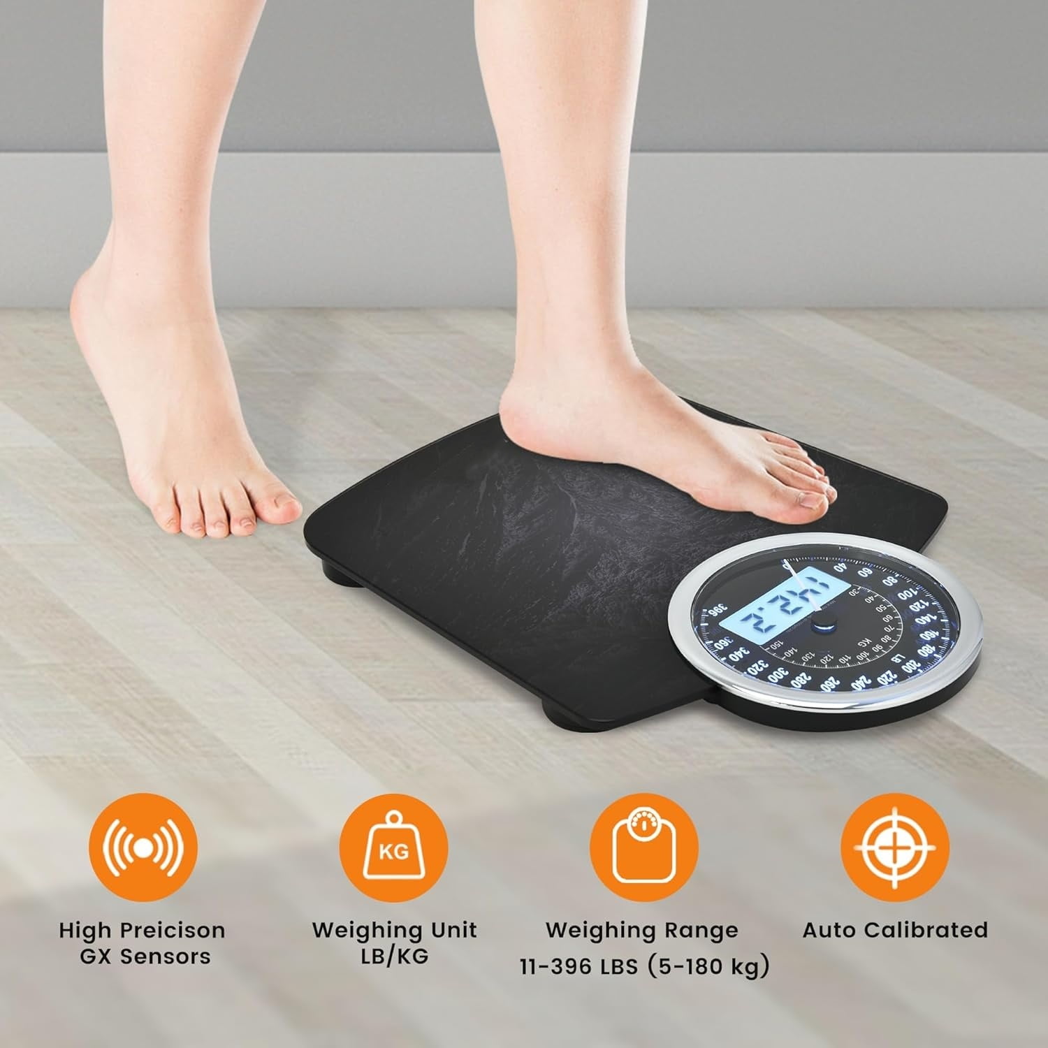 Highly Advance 2-in-1 Digital & Analog Weighing Scale for Body Weight-400lbs, 4 High Precison GX Sensor Accurate, Thick Tempered Glass, Extra Large Display (red) (New Black)