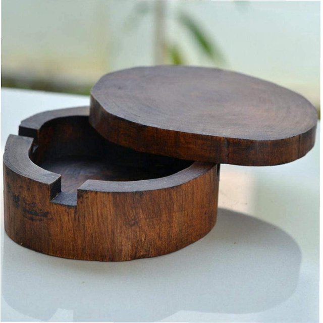 Cenicero de madera vintage hecho a mano con tapa a prueba de viento Cenicero para fumar (estilos aleatorios) (marrón 1 pieza) ShuxiuWang 8390613548894