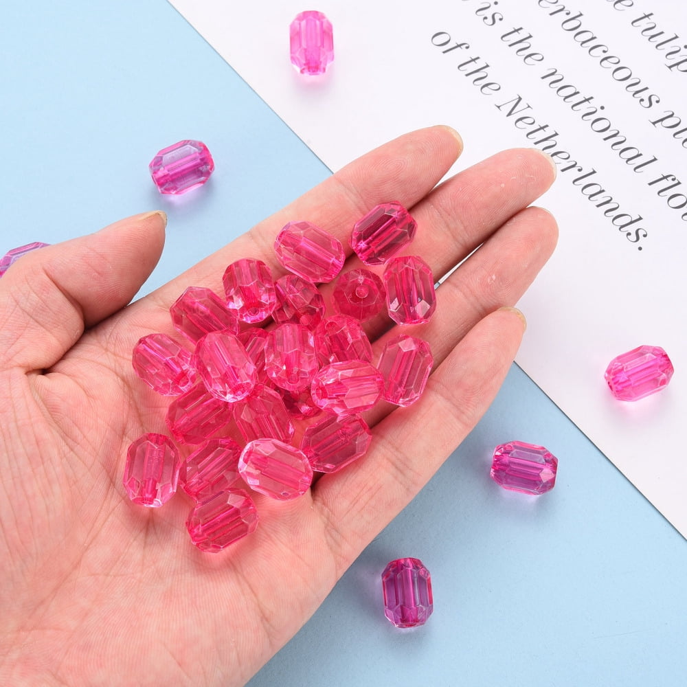 Transparent Acrylic Beads Oval Faceted Hot Pink 14x10x10mm Hole: 2mm 377pcs/500g