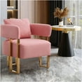thumbnail image 3 of JERFIT Modern Accent Chair with Gold Metal Legs, Plush Teddy Fabric Upholstered Armchair for Living Room, Office, Dressing Area, Pink, 3 of 10