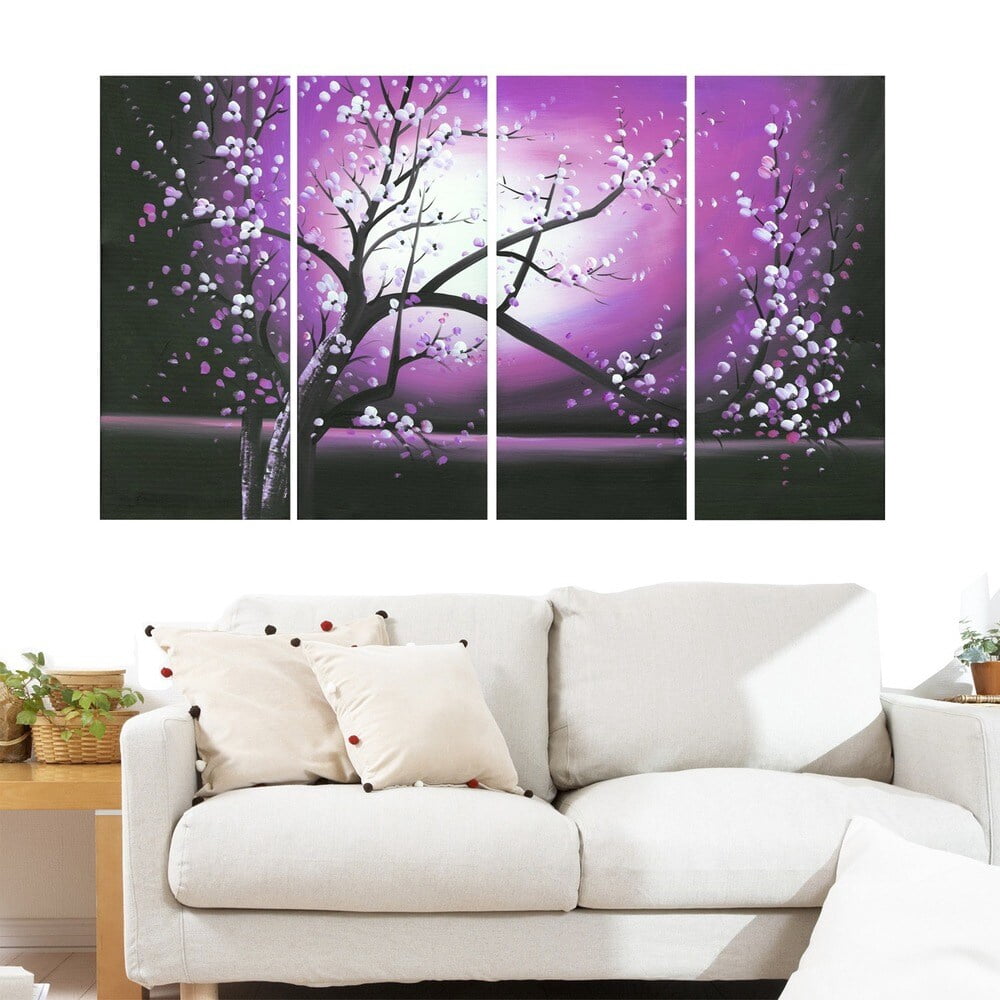DESIGN ART Blossoming in the Moonlight" 4-piece Wall Art Canvas emeraud