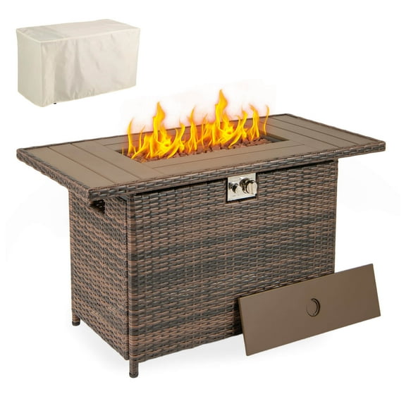 Costway 44.5" Propane Fire Pit Table with Metal Slatted Tabletop & Stainless Steel Burner Brown