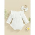 thumbnail image 5 of Musuos Baby Girls Cute Ruffle Romper 3M 6M 9M 12M Long Sleeve Crew Neck Button Up Bodysuit with Headband for Fall Infant Clothes, 5 of 10