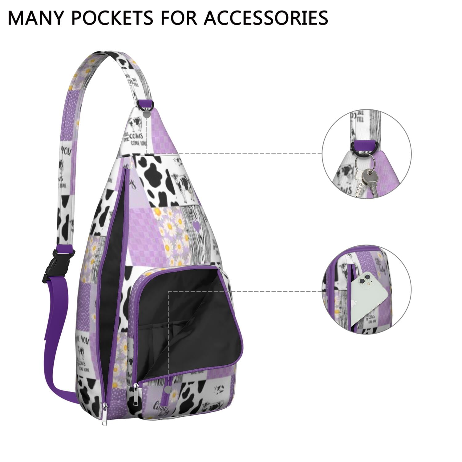 Vintage Highland Cow Print Sling Backpack – Cute Farmhouse Floral Cow Crossbody Bag for Women & Men, Lightweight Hiking Daypack
