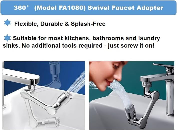 1080°Swivel Faucet-Extender Sink - Sink Aerator - Dual-Mode Splash-Proof Faucet Extension, Kitchen and Bathroom 360° Rotating Sprayer Attachment, Suitable for Hand Washing/Shampooing/Washing Face