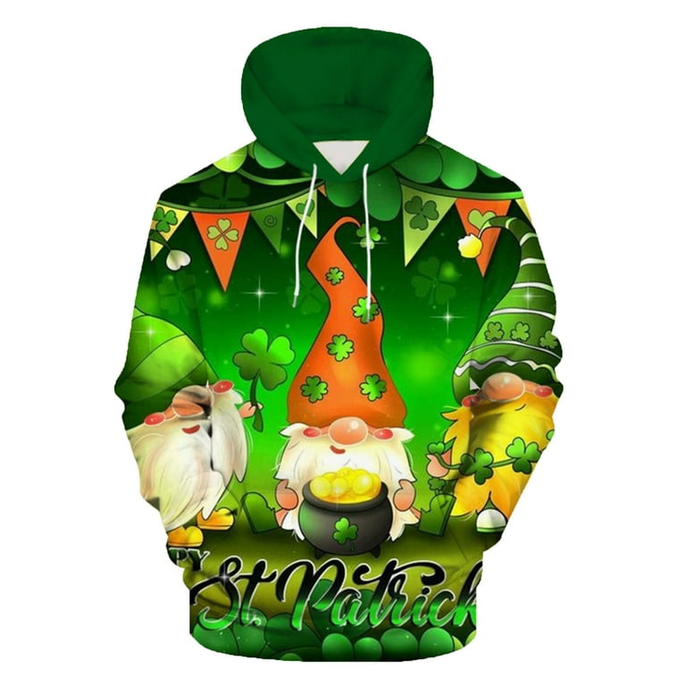 VBXOAE St Patrick's Day Men's Irish Hoodie with Kangaroo Pocket Irish  Shamrock Long Sleeve Round Neck Green Beer Electrocardiogram Graphic  Pullover T Shirt Blouse 