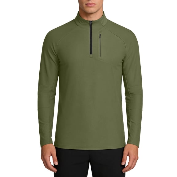 HOOMEUMY Men's Long Sleeved Stand Up Collar Zipper Sports Top for Outdoor and Casual Wear Solid Color