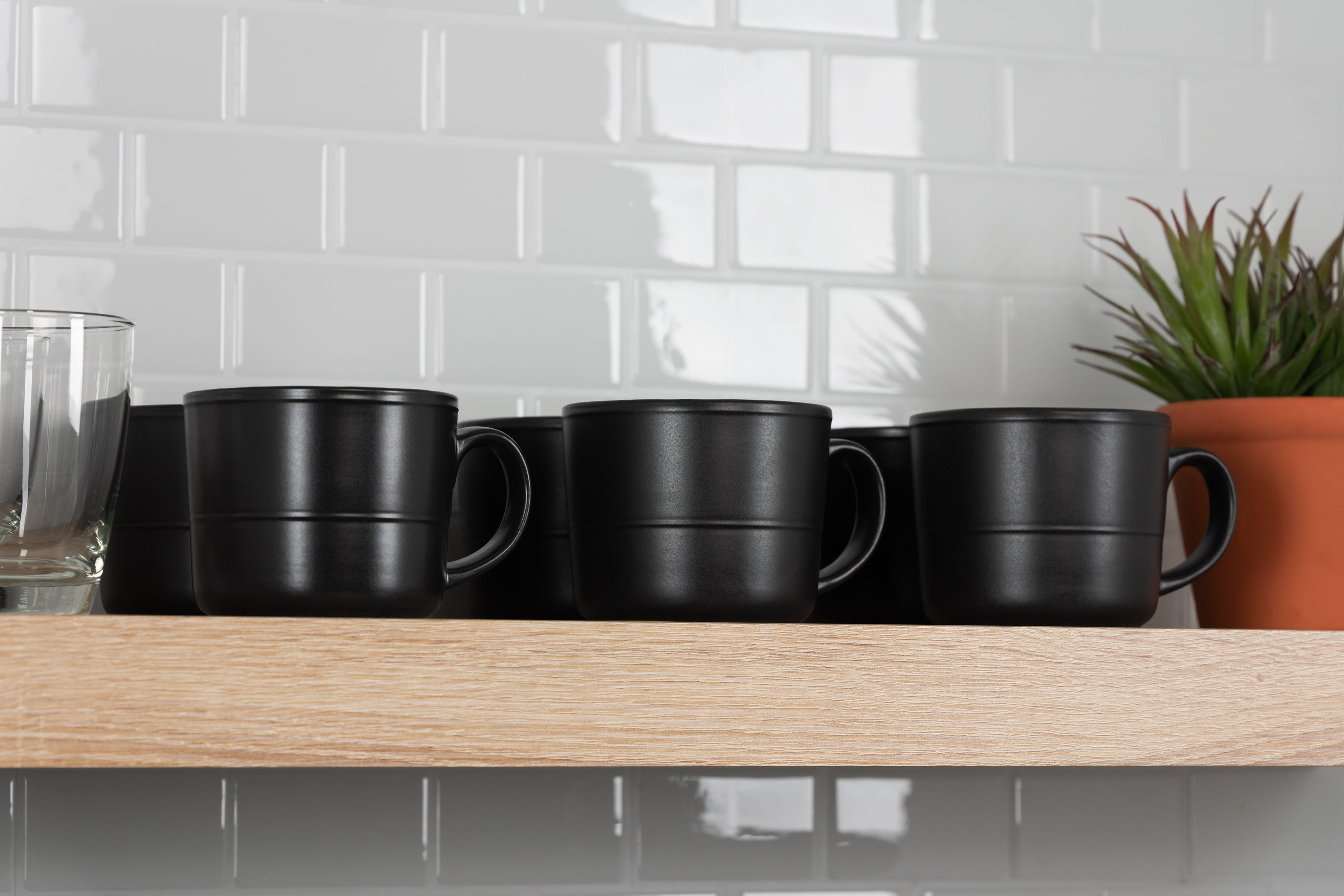 10 Strawberry Street Double Line 3.75"/12 fl oz Stoneware Mug, Set of 6, Matte Black