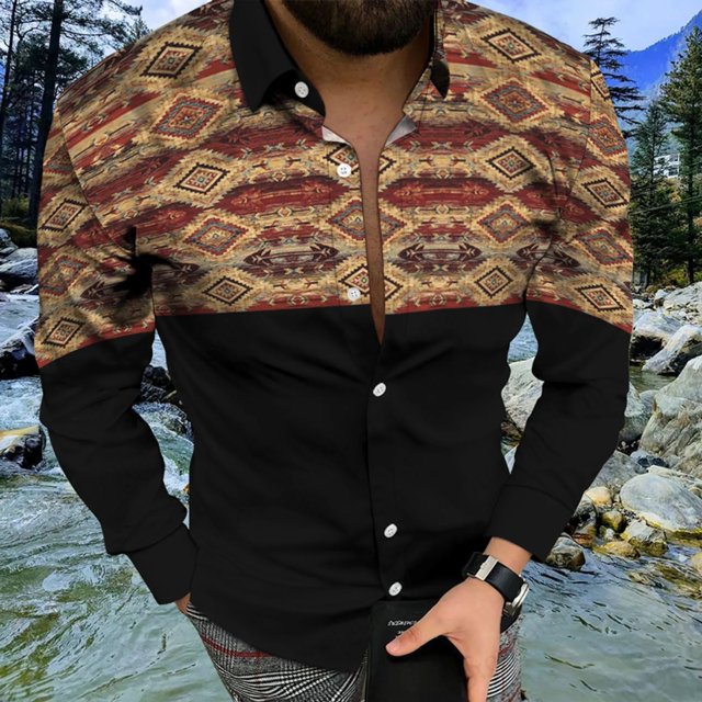 Camisas hawaianas de manga larga con estampado 3D de patrón vintage, camisas de playa para hombre, camisas sociales casuales de moda, blusas con solapa, botonadura sencilla