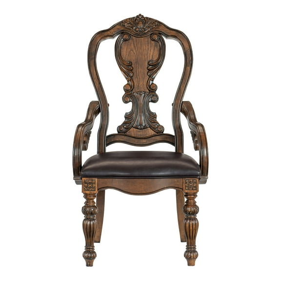 Newboti Furniture Traditional Formal Dining Furniture Armchairs Set of 2pc Dark Oak Finish Wood Frame Faux Leather Upholstered Seat 09522