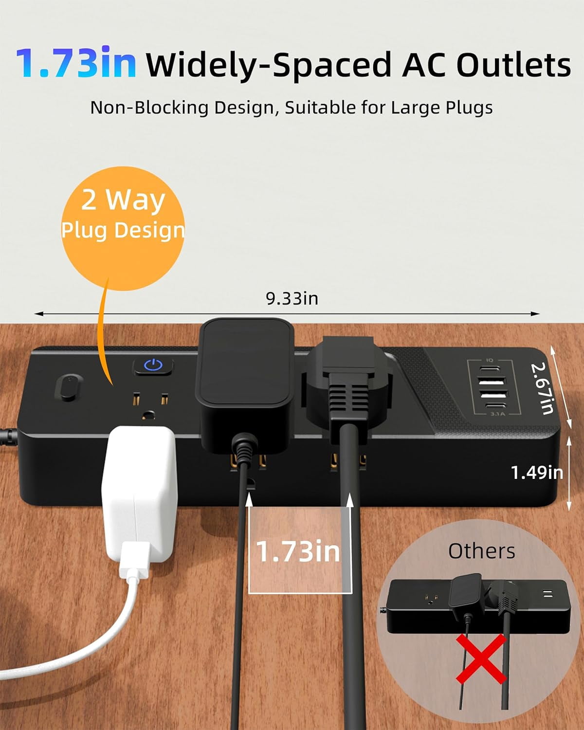 Surge Protector Power Strip with Individual Switches, 6 Wide Spaced Outlet 4 USB Ports (2 USB C), 6 ft Extension Cord with Switch On/Off, 3 Prong Flat Plug, Wall Mount for Travel Home Office (Black)