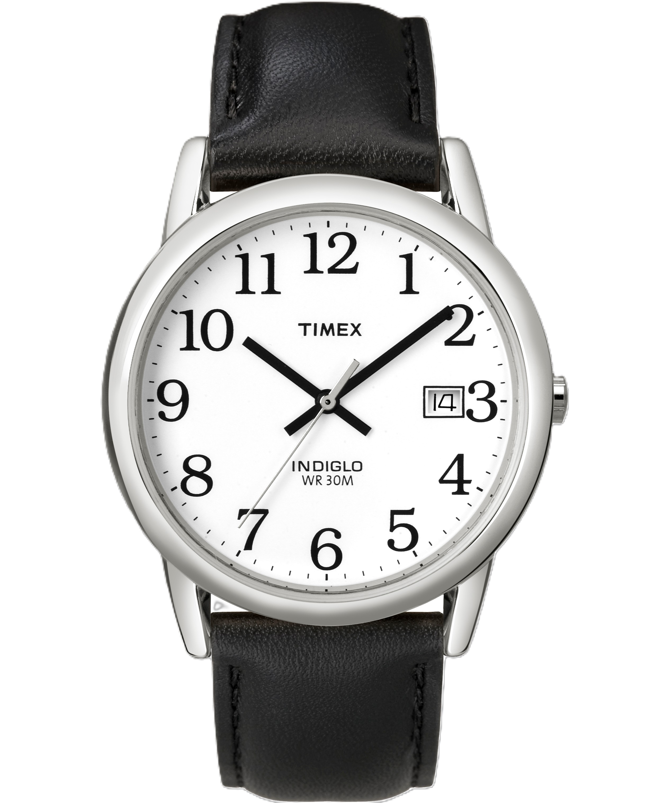 Timex Men's Easy Reader Date Black/Silver/White 35mm Casual Watch, Leather Strap