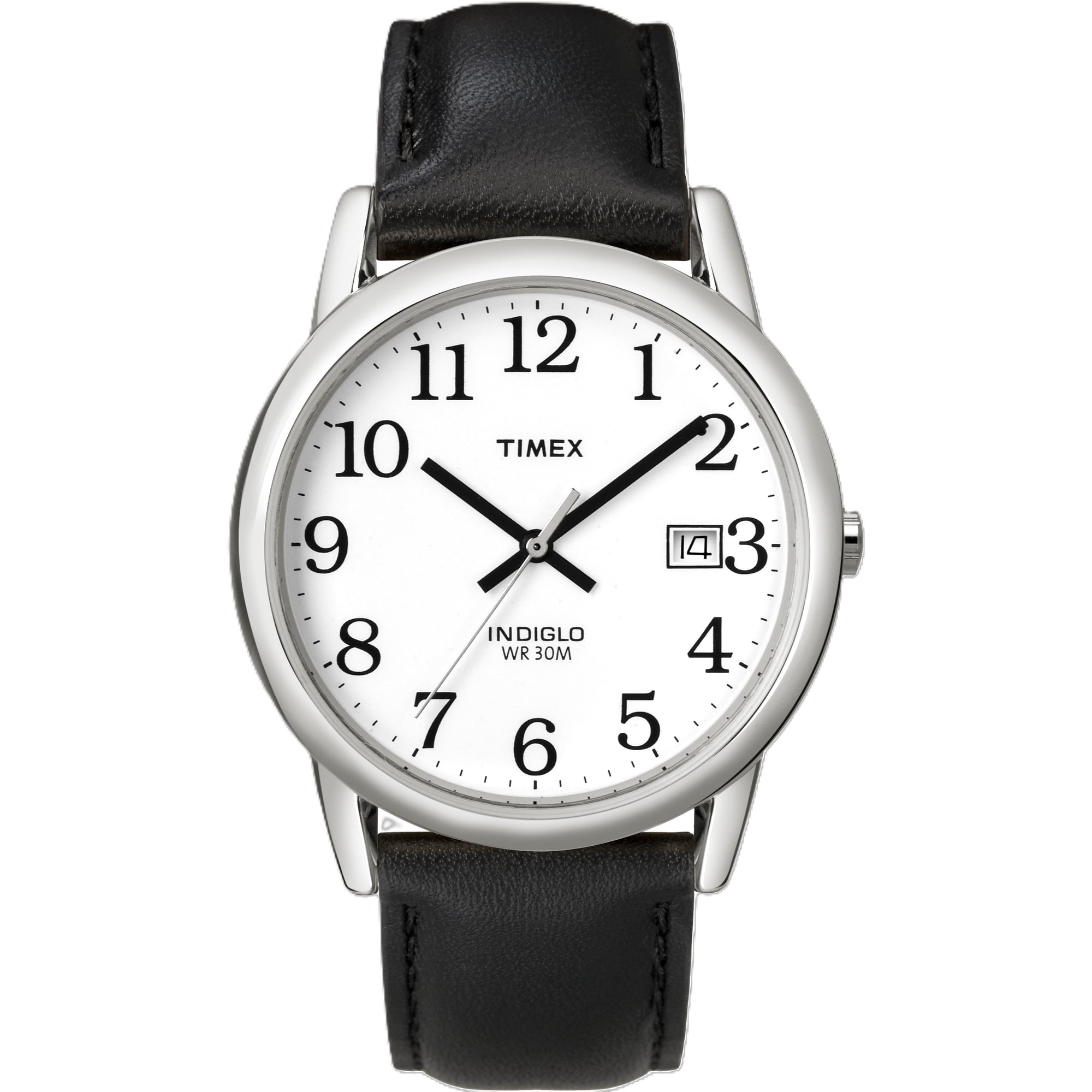 Timex Men's Easy Reader Date Black/Silver/White 35mm Casual Watch, Leather Strap