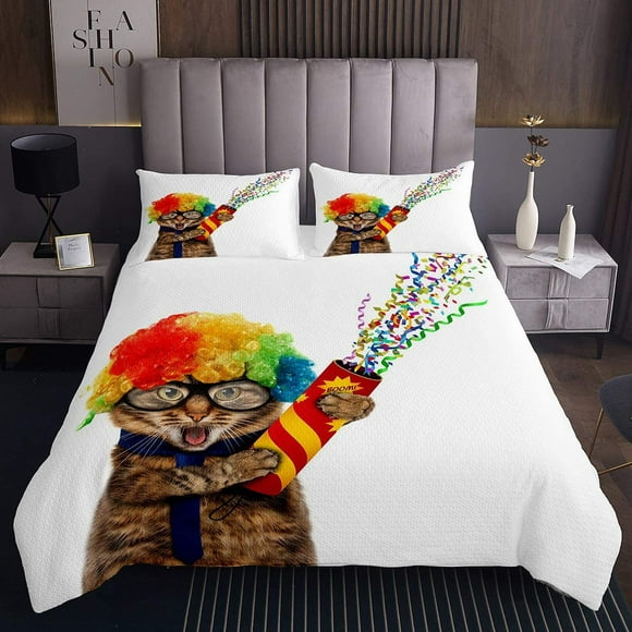 Cat Coverlet Christmas Theme Bedspread for Kids Boys Girls Cute Cat Print Quilt Set Funny Animal Pattern Bed Cover Quilted Bedroom Collection 2Pcs Twin Size