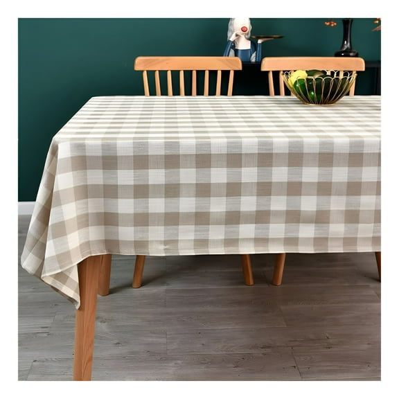 AUQ Gingham Tablecloth Rectangle Table Cloth Heavy Duty Cotton Checkered Table Cover for Spring Picnic Kitchen Dining (C-Beige)