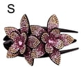 thumbnail image 2 of Pinza para el pelo con forma de pico de pato y diamantes de imitación, con doble flor brillante, para mujeres y niñas, color champán y morado, talla S, 2 of 12