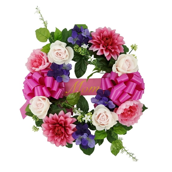 Mainstays 17in Outdoor Artificial Dahlia Wreath,Pink Color. Polyester.
