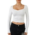 thumbnail image 2 of Cenuakty Womenacute;s Spring Summer Fitted Crop Tops Long Sleeve Low Cut Solid Color Slim T-shirt, 2 of 9