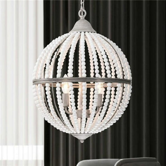 Auster 15 in. 3-Light Indoor Gray Faux Wood Grain and Gloss White Finish Chandelier with Light Kit