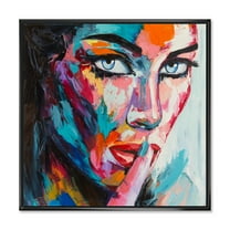 Designart 'Abstract Portrait Of A Young Woman With Blue Eyes II' Modern Framed Canvas Wall Art Print