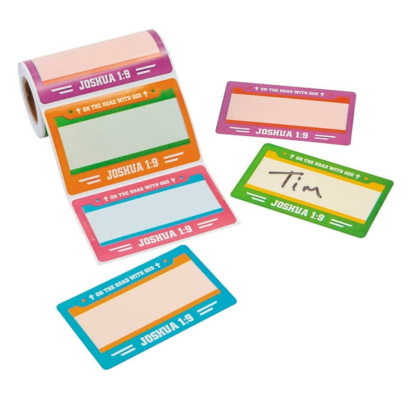 Fun Express 3 1/2" x 2 1/4" On the Road VBS Paper Name Tags/Labels - 100 Pieces, Vacation Bible School Supplies