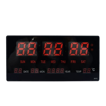 NFTIGB LED Large Digital Wall Clock with Backlight, Modern Desk & Shelf Display, Hourly Chime, Calendar Function, Corded Electric, Red (11.0 inches / 27.9 cm)
