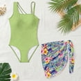 thumbnail image 4 of SEANATIVE Kids Two Piece Swimsuit Set with Swimwear & Mesh Cover-up Skirt, Teen Girls Bathing Suits Cut Out One Shoulder Design, Size 15-16 Years Old, Tropical Hibiscus Frangipani Flower Green, 4 of 7