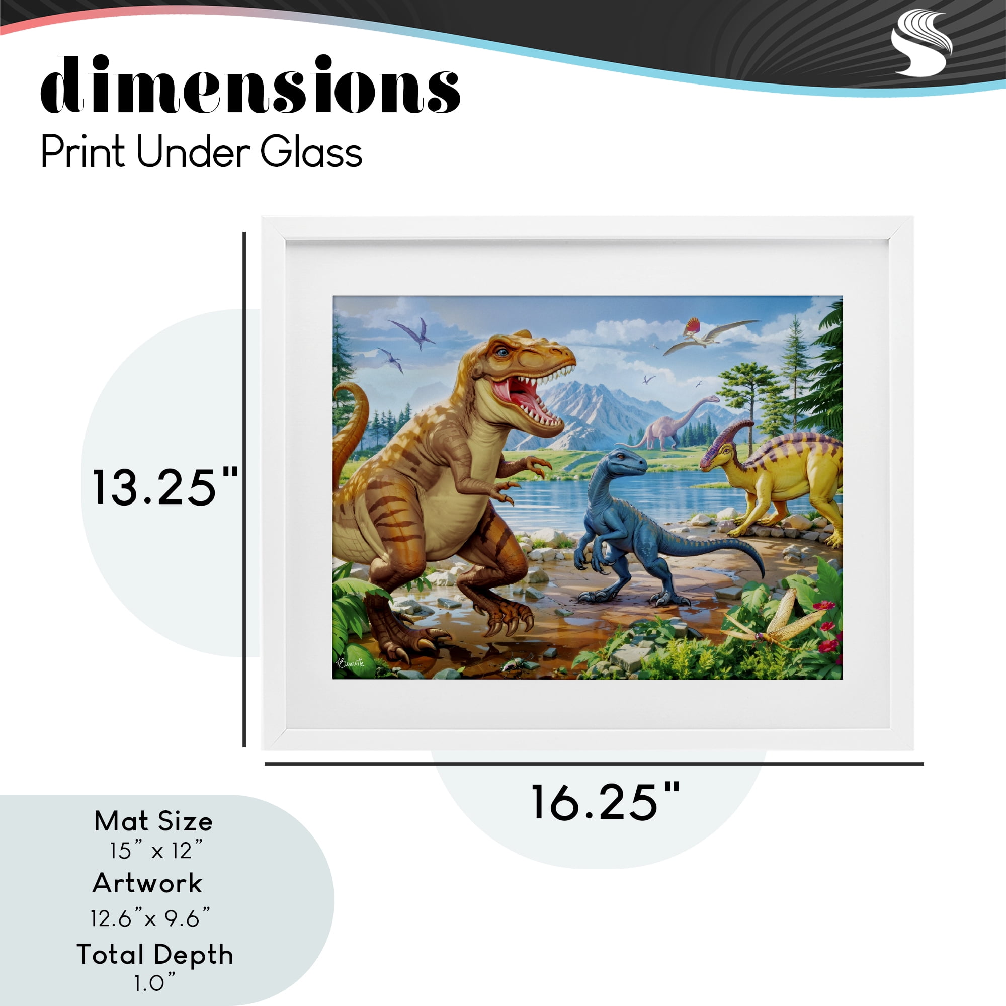 Stupell Industries Lush Jurassic Lakeside White Framed Print Under Glass, design by Henriette Chinaglia