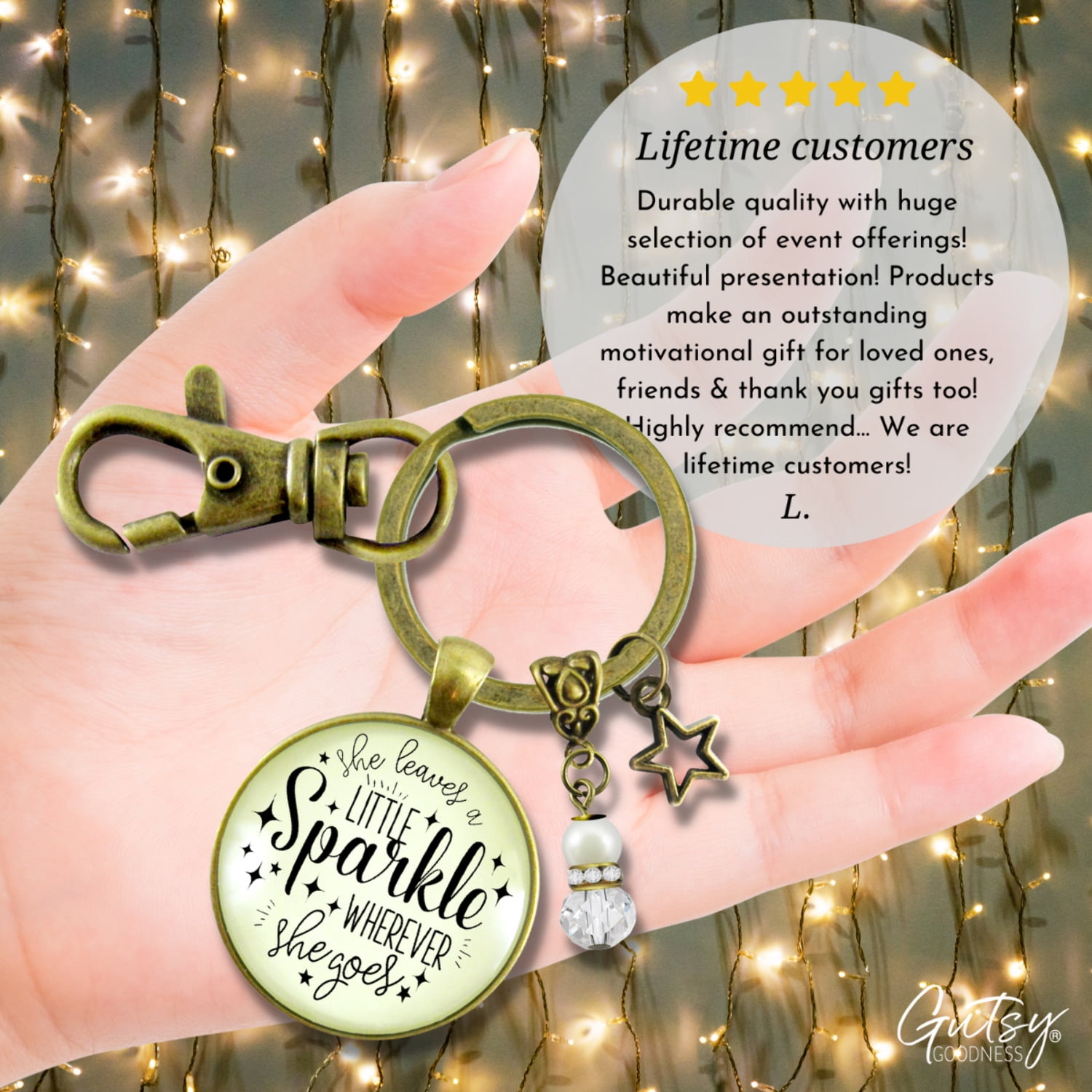 She Leaves Little Sparkle Gutsy Goodness Keychain Bronze Metal Female Adult Jewelry