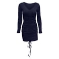 thumbnail image 5 of Fesfesfes Dresses for Women Bodycon Evening Gowns Off Shoulder Strapless Drawstring Pleated Skinny Dresses Solid Color Long Sleeve Party Mini Dresses, 5 of 7