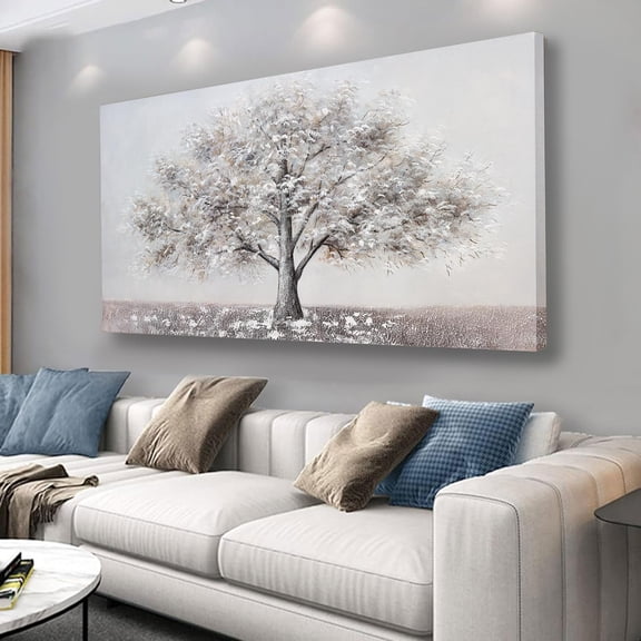 WFSposterCanvas Wall Art Gray Brown Tree of Life Wall Decor Abstract Artwork Canvas Print Modern Home Decor for Room Living Room Office Decor