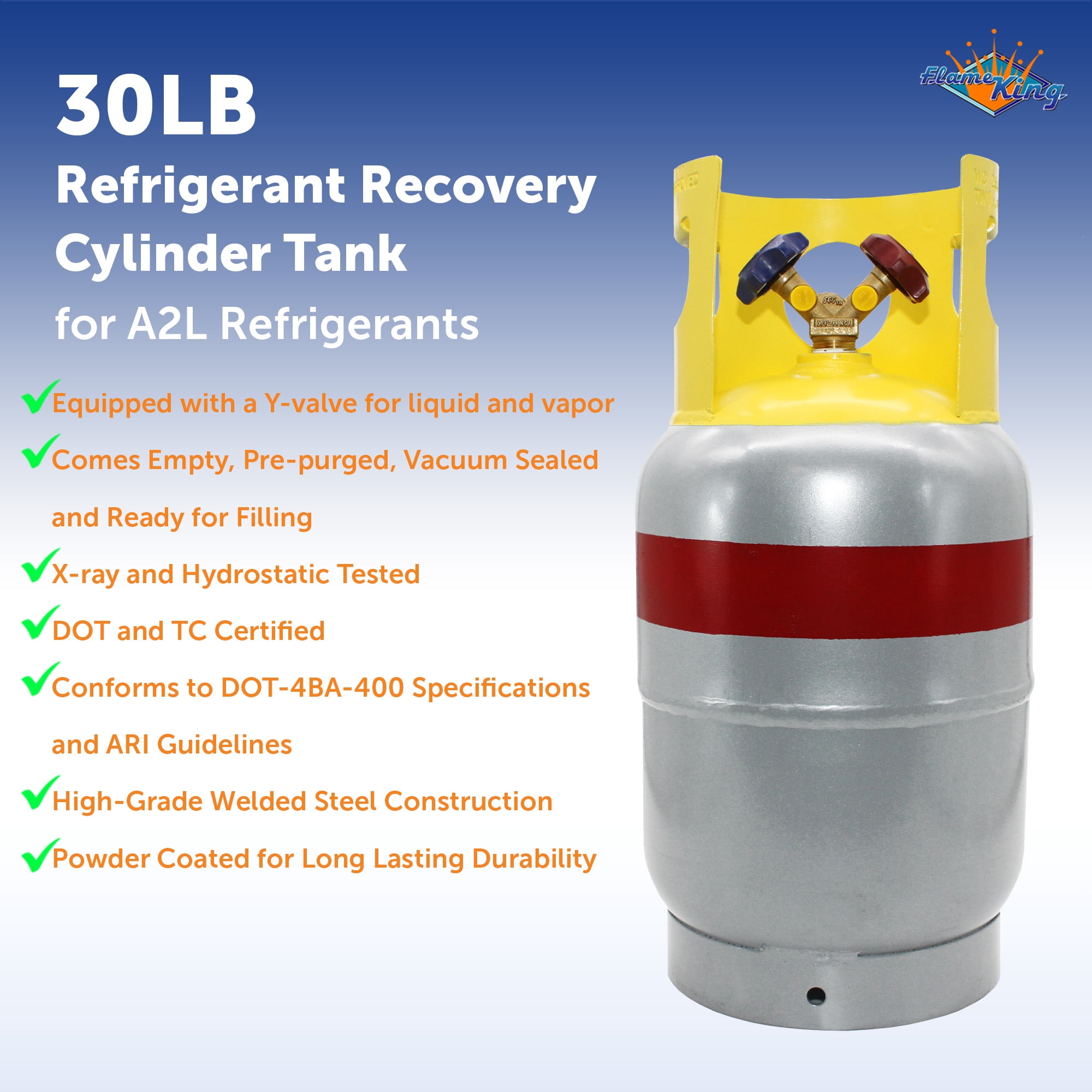 Flame King YSN301R-A2L 30-Pound Refrigerant Recovery Cylinder Tank for A2L Refrigerants