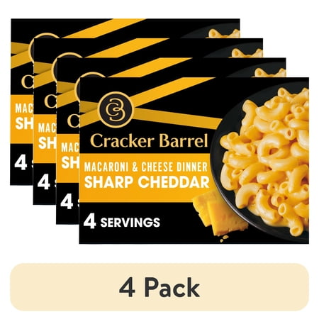 (4 pack) Cracker Barrel Mac and Cheese, 1 Box, for Easy Dinner or Dinner Sides, Sharp Cheddar Flavor, No Artificial Flavors or Dyes, 14 oz