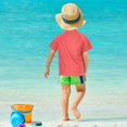 thumbnail image 4 of FORMRS Boys Rash Guard Short Sleeves Swim Shirt Quick Dry UPF 50+ Sun Protection, Sizes 3-12T, Red Teal Stripes, 4 of 6