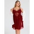 thumbnail image 5 of SHOWMALL Womens Plus Size Lingerie Lace Sexy Strap Chemise Sleepwear V-Neck Nightdress, 5 of 6