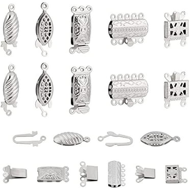 48 Sets 6 Styles 304 Stainless Steel Filigree Box Clasps Filigree Oval Horus Eye Rectangle Clasps Platinum Multi-Strand Clasps Jewelry Clasps for DIY Necklace Bracelet Making