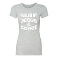 thumbnail image 2 of Fueled by Jesus and Coffee Funny Christian | Womens Inspirational/Christian Slim Fit Junior Tee, Heather Grey, Medium, 2 of 3