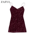thumbnail image 4 of ZAFUL Prom Dress for Women's Trendy Side Slit Stars Velvet Cami Short Dress Red Wine M, 4 of 9