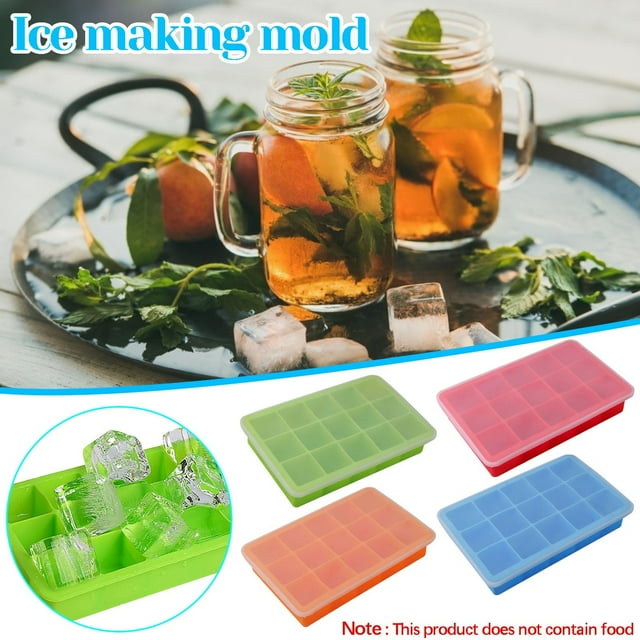 Bandeja de hielo de 15 cubos con tapa - Silicona flexible, congelación rápida, liberación fácil - Máquina de cubitos de hielo apta para alimentos de 18x11cm para bebidas