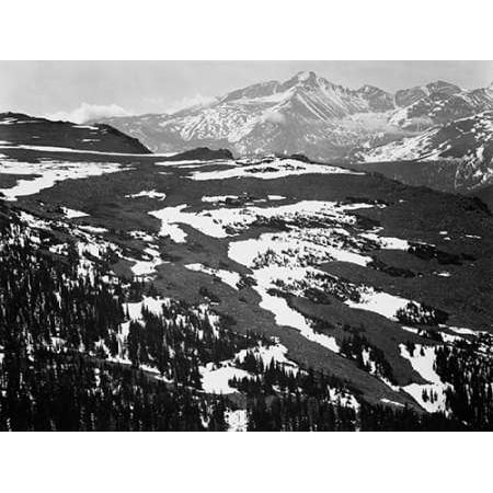 View of plateau snow covered mountain in background Longs Peak in Rocky Mountain National Park C Poster Print by Ansel